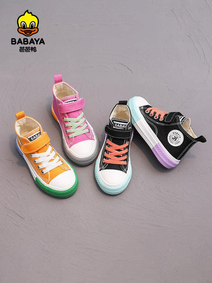 BABAYA children's shoes children's high -top canvas shoes boys casual shoes 2023 spring new girl cloth shoes breathable board shoes