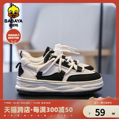 BABAYA children's board shoes girl two cotton shoes 2023 autumn and winter new boys plus velvet casual shoes non -slip sports shoes