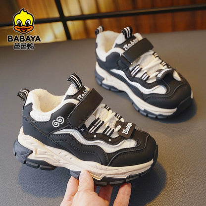 BABAYA children's sports shoes girl shoes with velvet two cotton shoes 2023 winter new boys casual shoes tide