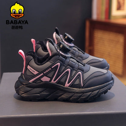 BABAYA children's sports shoes girl shoes two cotton shoes 2023 winter new boys plus velvet shoes knob shoes