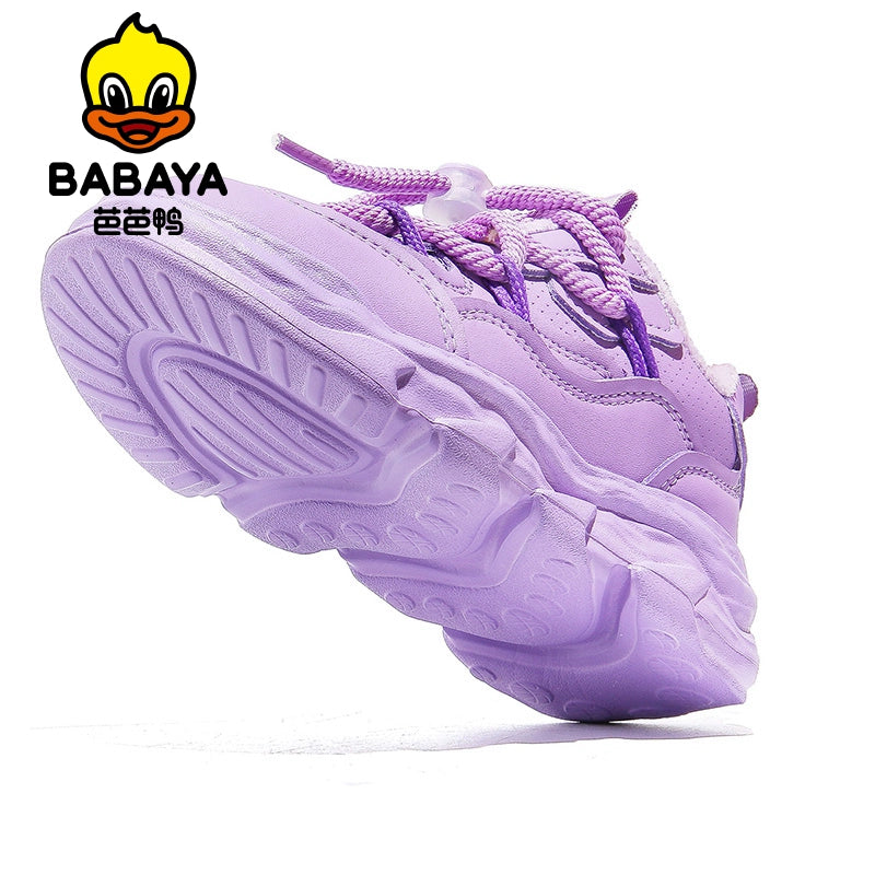 BABAYA children's sports shoes girl shoes plus velvet cotton shoes 2023 winter new boys net red dad shoes