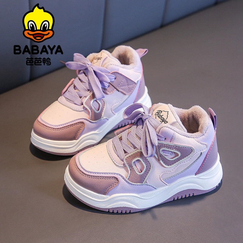 BABAYA children's sports shoes girl two cotton shoes 2023 Winter new boys plus velvet shoes medium children's shoes