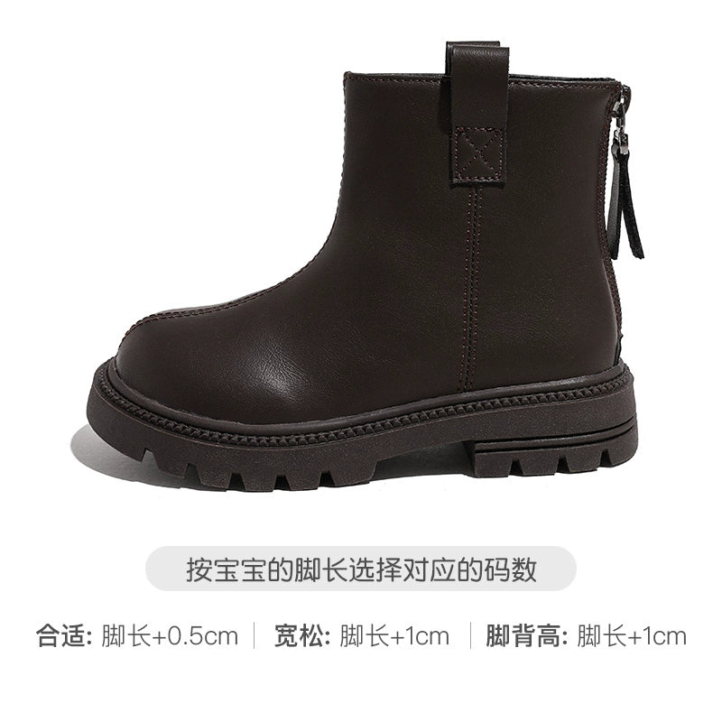 BABAYA children Martin boots girl shoes fashion leather boots 2023 winter new two cotton shoes plus velvet leather shoes