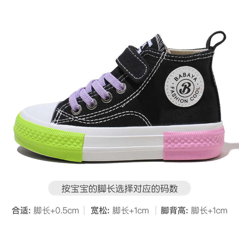 BABAYA children's shoes children's high -top canvas shoes boys casual shoes 2023 spring new girl cloth shoes breathable board shoes