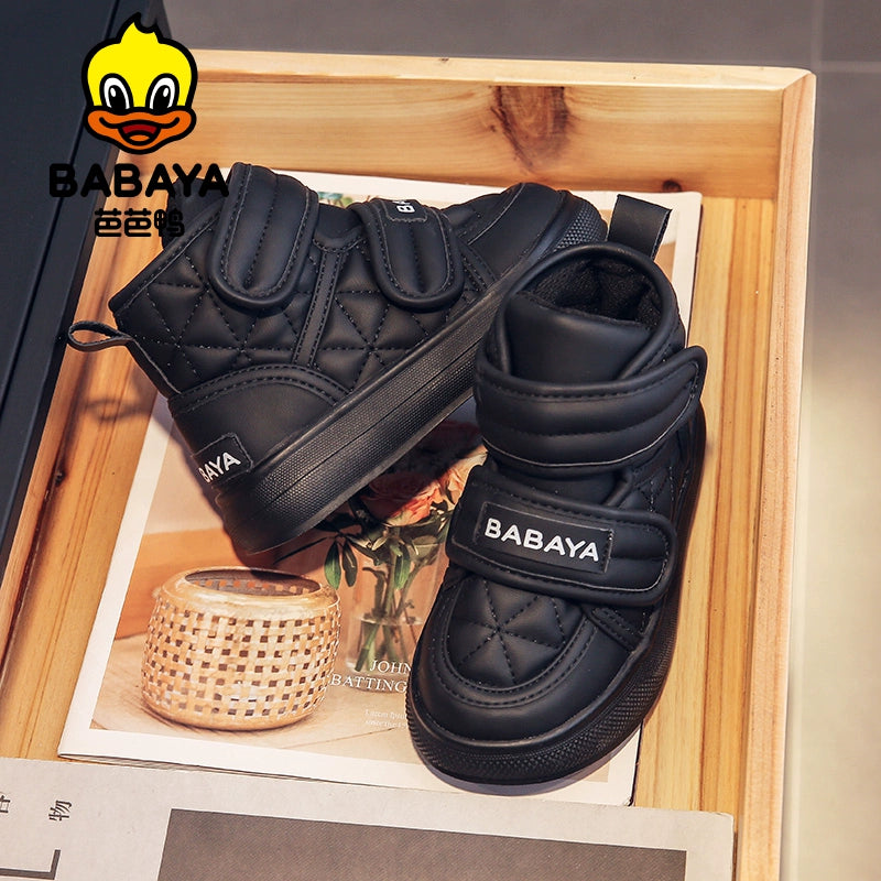 BABAYA children's snow boots girls plus velvet boots 2023 winter new boys two cotton shoes baby interior shoes