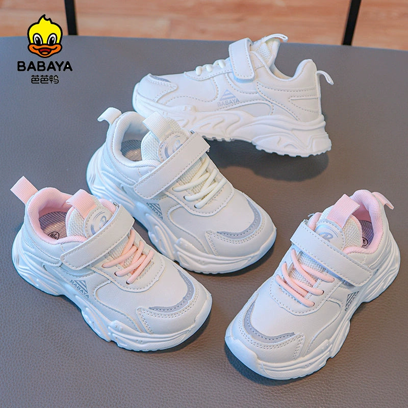 BABAYA children's sports shoes girl little white shoes 2023 autumn new boys shoes white casual shoes soft soles