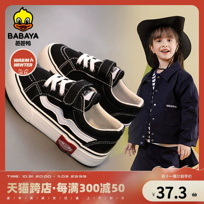 BABAYA children canvas shoes girl breathable shoes 2023 Autumn new boys board shoes kindergarten interior shoes