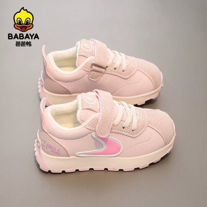 BABAYA children's sports shoes girl shoes two cotton shoes 2023 winter new boys plus velvet shoes Agan shoes