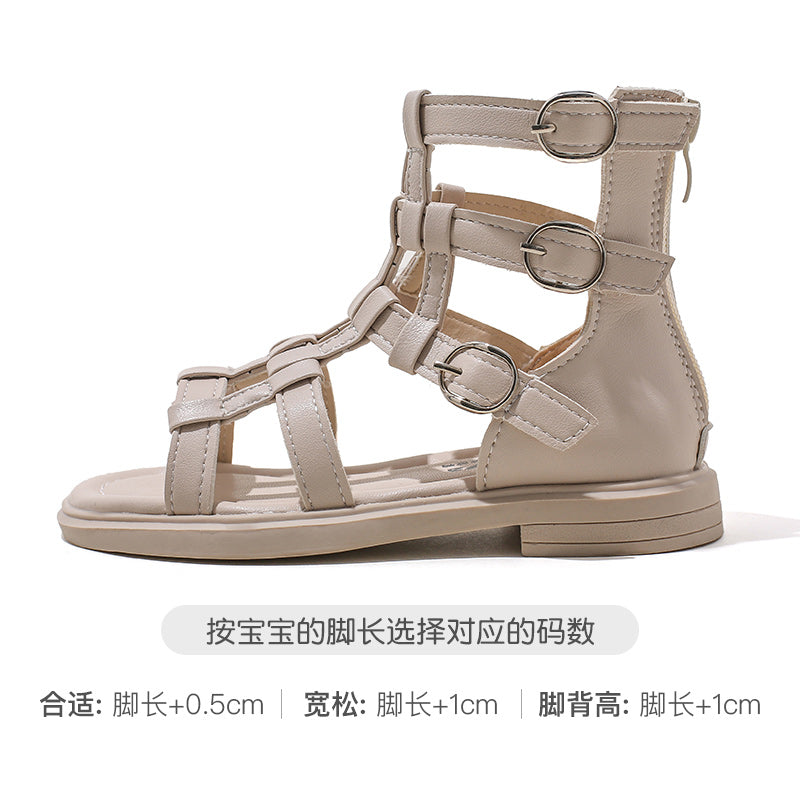 BABAYA children sandals girl casual shoes 2023 summer new fashion Roman princess shoes open -toed high -top sandals