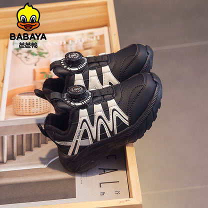 BABAYA children's sports shoes girl shoes two cotton shoes 2023 winter new boys plus velvet shoes knob shoes