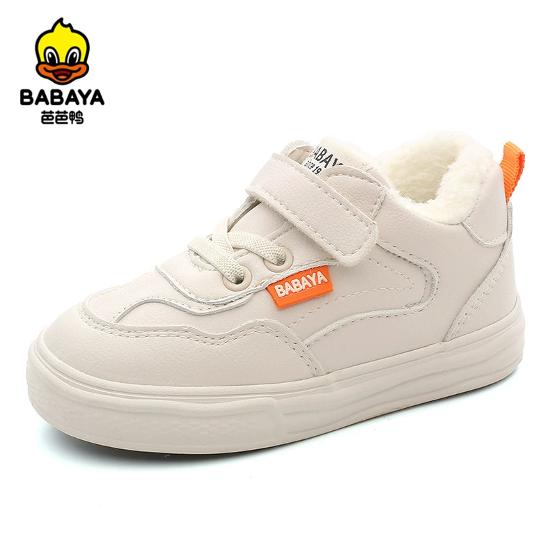 BABAYA children's small white shoes boys with velvet cotton shoes 2023 winter new shoe winter shoes winter shoes girl shoes Korean edition