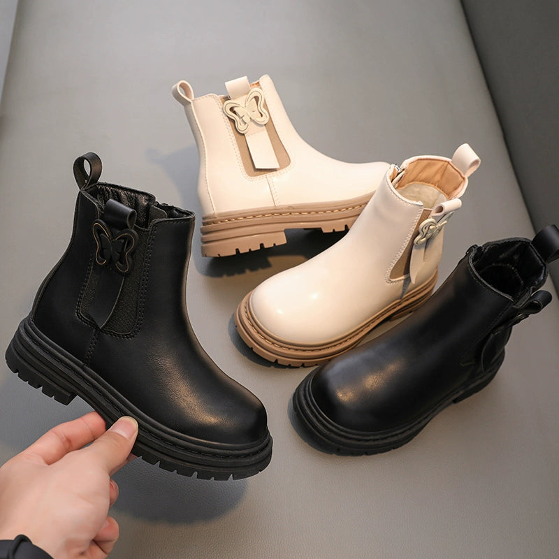 BABAYA children Martin boots girls with velvet boots 2023 winter new two cotton shoes girl smoke tube leather shoes