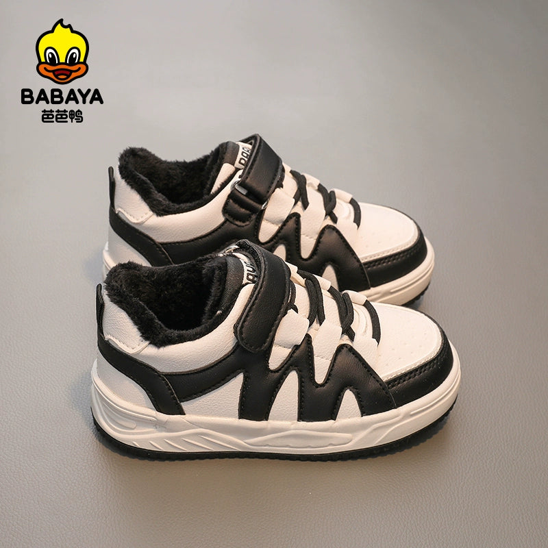 BABAYA children's cotton shoes boys plus velvet sports shoes 2023 Winter new girl two cotton plate shoes