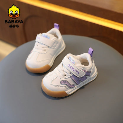 BABAYA children's function shoes men and girls baby shoes 2023 winter new plus velvet two cotton shoes soft soles learn shoes