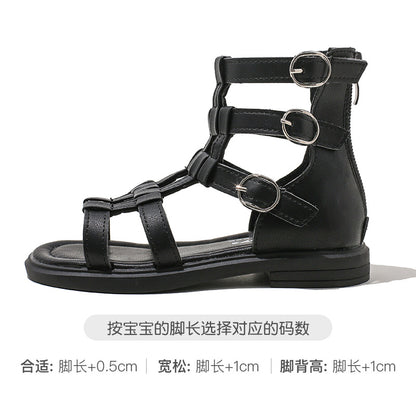 BABAYA children sandals girl casual shoes 2023 summer new fashion Roman princess shoes open -toed high -top sandals