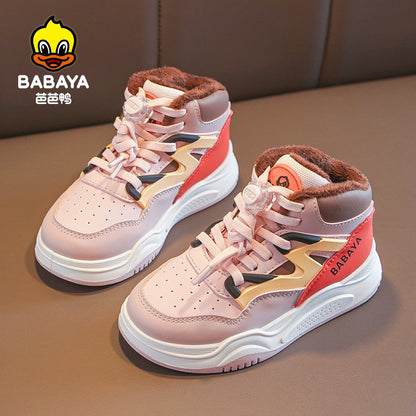 BABAYA children's sports shoes boys plus velvet two cotton shoes 2023 Winter new girl warm board shoes