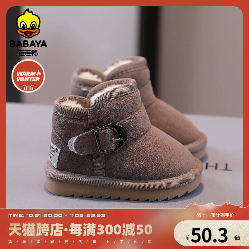 BABAYA children's snow boots girl short boots big cotton shoes 2023 winter new boys snow cotton warm boots