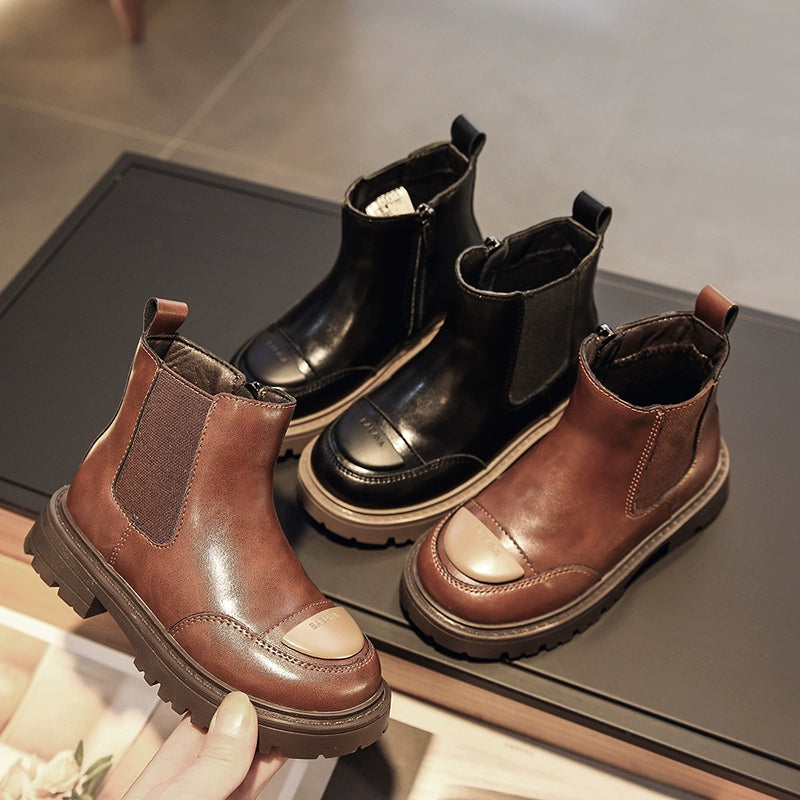 BABAYA children Martin boots, girls with velvet boots, smoke boots 2023 winter new two -cotton wild leather shoes