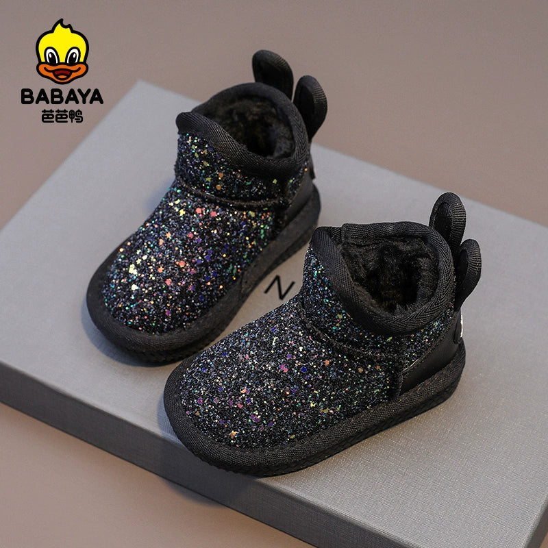 BABAYA children's snow boots baby shoes cotton boots 2023 Winter new girl winter shoes thickened and velvet boots