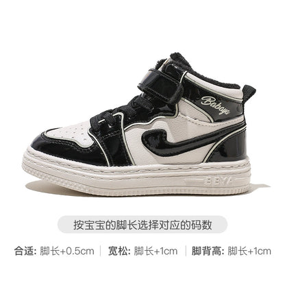 BABAYA children's cotton shoes girls plus velvet shoes 2023 winter new boys high -top casual shoes warm sports shoes