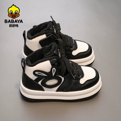 BABAYA children's sports shoes boys two cotton shoes 2023 Winter new girls with velvet shoes, big children's shoes