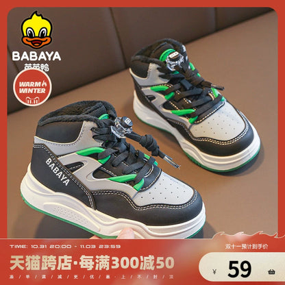 BABAYA children's sports shoes boys plus velvet two cotton shoes 2023 Winter new girl warm board shoes