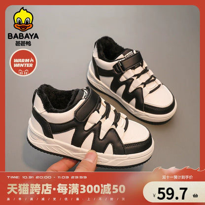 BABAYA children's cotton shoes boys plus velvet sports shoes 2023 Winter new girl two cotton plate shoes