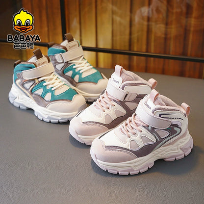 BABAYA children's sports shoes girl shoes high -top two cotton shoes 2023 winter new boys plus velvet winter shoes