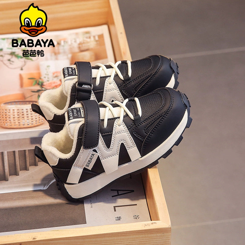 BABAYA children's sports shoes boys plus velvet two cotton shoes 2023 winter new girl warm casual shoes non -slip