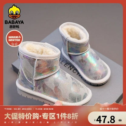 BABAYA children's snow boots girl snow cotton shoes 2023 winter new thickened big cotton shoes non -slip Zhongda children