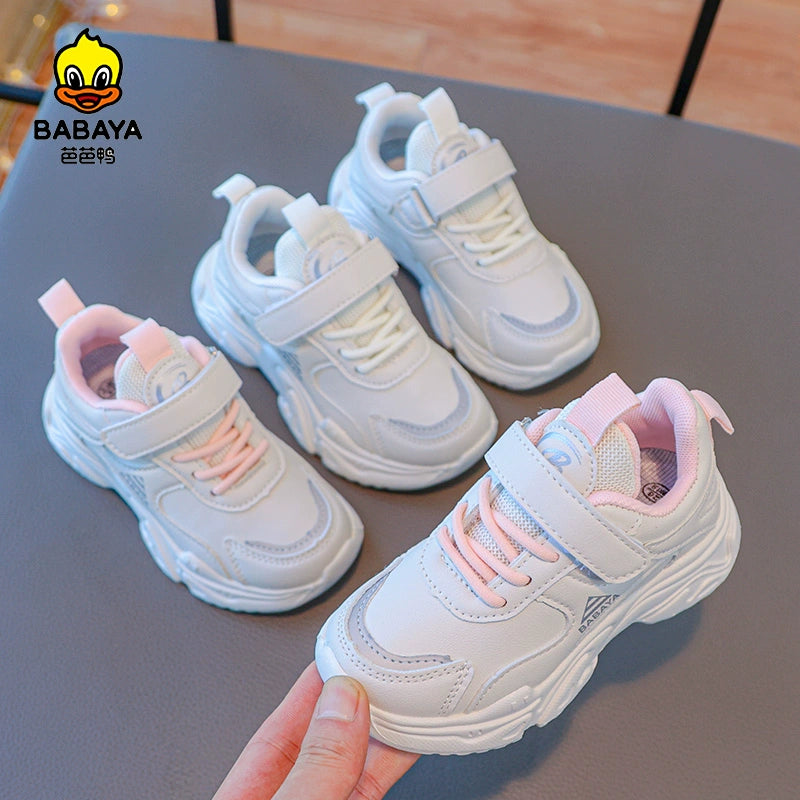 BABAYA children's sports shoes girl little white shoes 2023 autumn new boys shoes white casual shoes soft soles