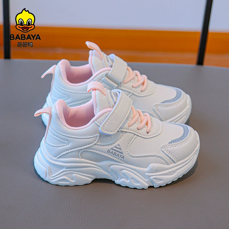 BABAYA children's sports shoes girl little white shoes 2023 autumn new boys shoes white casual shoes soft soles