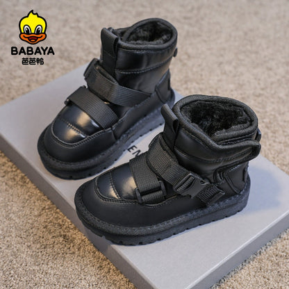 BABAYA children's snow boots in winter plus velvet thickened warm cotton boots men and girls shoes fashion non -slip cotton boots