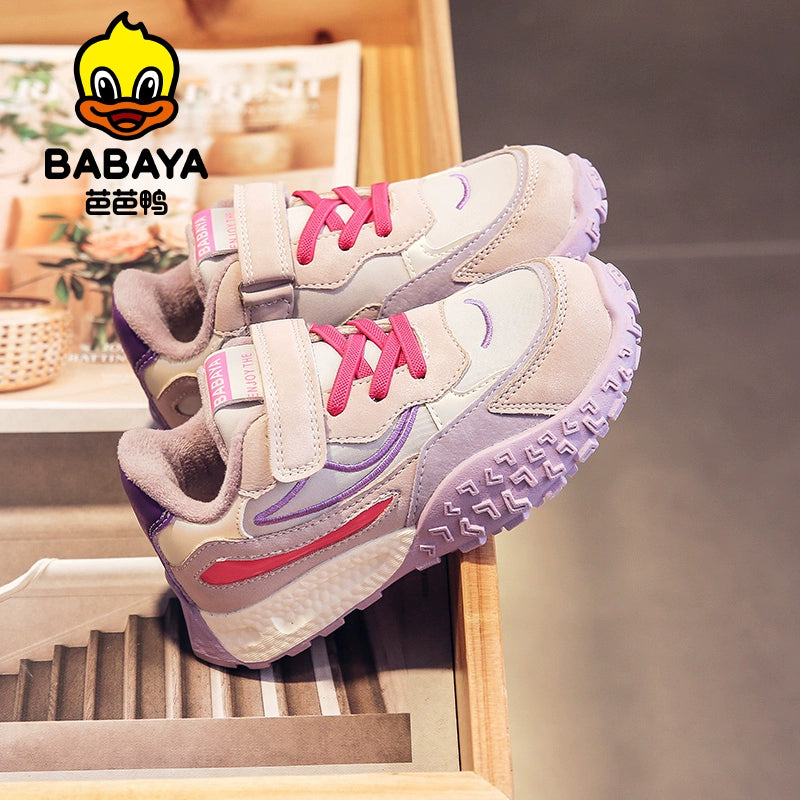 BABAYA children's sports shoes girl shoes, daddy shoes 2023 autumn and winter new Agan shoes boys two cotton shoes