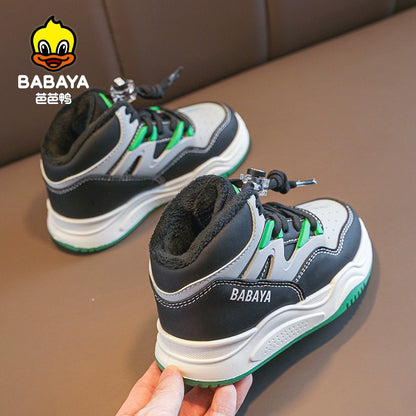 BABAYA children's sports shoes boys plus velvet two cotton shoes 2023 Winter new girl warm board shoes