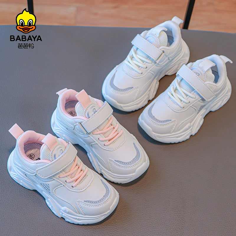 BABAYA children's sports shoes girl little white shoes 2023 autumn new boys shoes white casual shoes soft soles