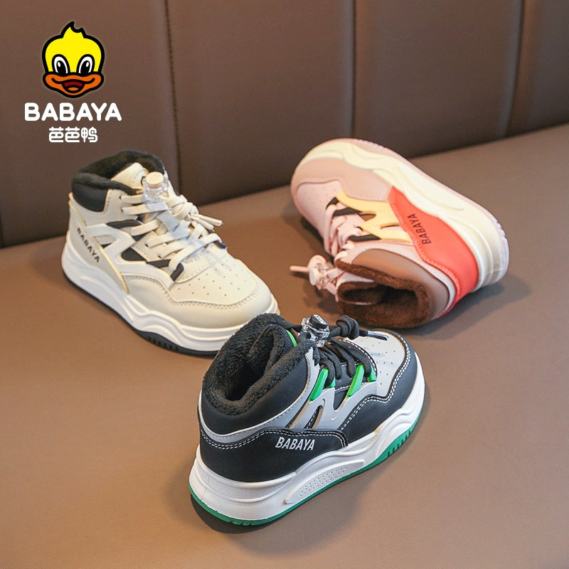 BABAYA children's sports shoes boys plus velvet two cotton shoes 2023 Winter new girl warm board shoes