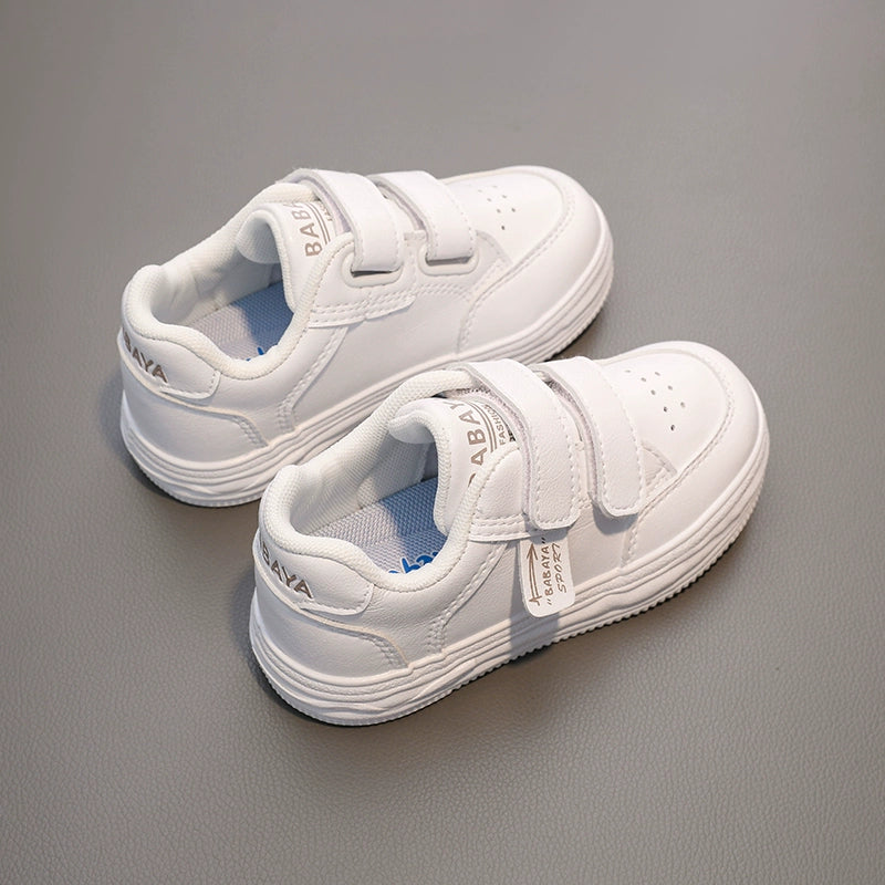 BABAYA children's small white shoes girl breathable shoes 2023 autumn new boys board shoes fashion sports shoes