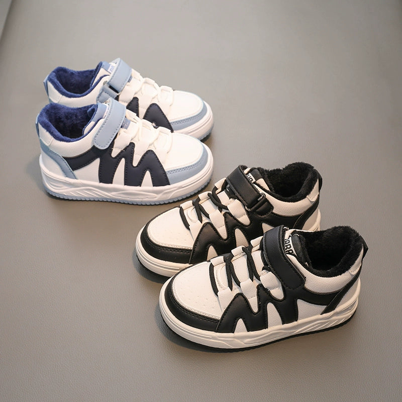 BABAYA children's cotton shoes boys plus velvet sports shoes 2023 Winter new girl two cotton plate shoes