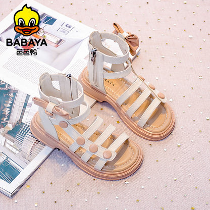 BABAYA girl sandals high -top Roman shoes 2023 summer new princess shoe exposed beach shoes breathable shoes