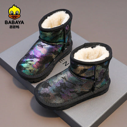 BABAYA children's snow boots girl snow cotton shoes 2023 winter new thickened big cotton shoes non -slip Zhongda children