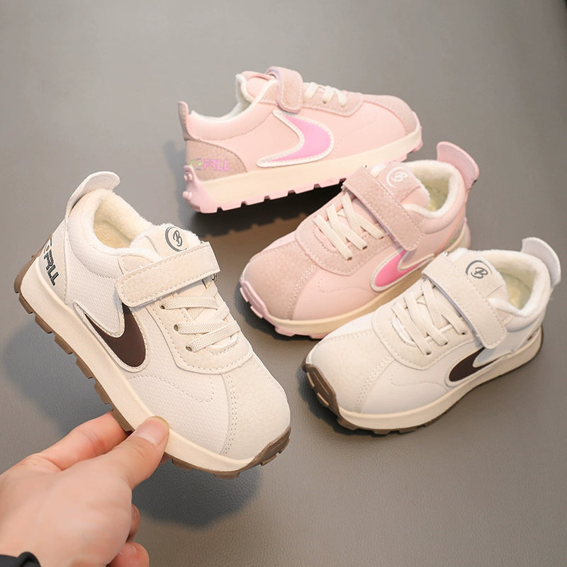 BABAYA children's sports shoes girl shoes two cotton shoes 2023 winter new boys plus velvet shoes Agan shoes