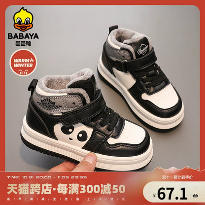 BABAYA children's two cotton shoes boys sports shoes 2023 Winter new girls plus velvet shoes casual shoes